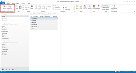 FranConnect Email Uploader section in the Outlook ribbon