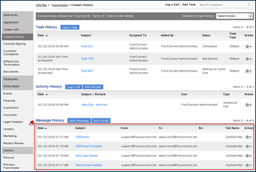 Message History section showing uploaded Outlook emails