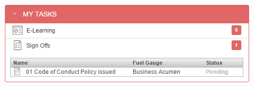 Pending Sign Off under My Tasks widget
