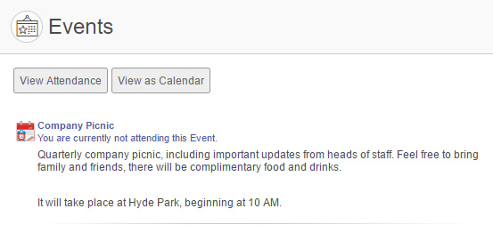 Events tool, showing a single event