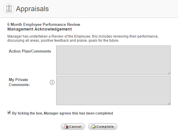 Example Appraisal sign off page