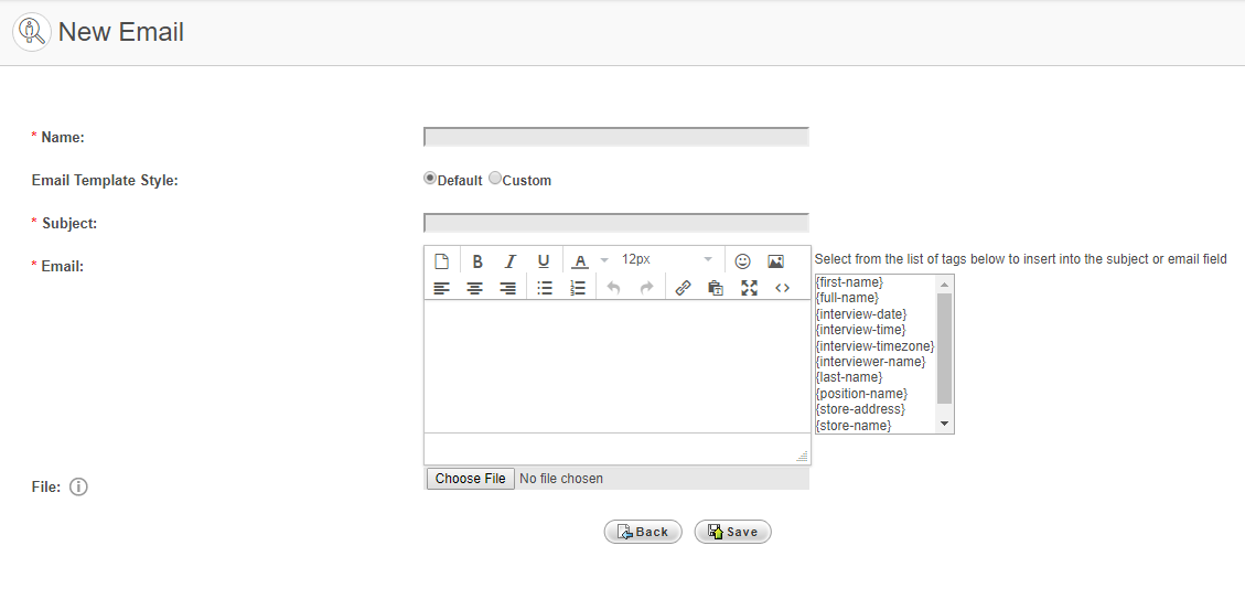 Example of New Email template form