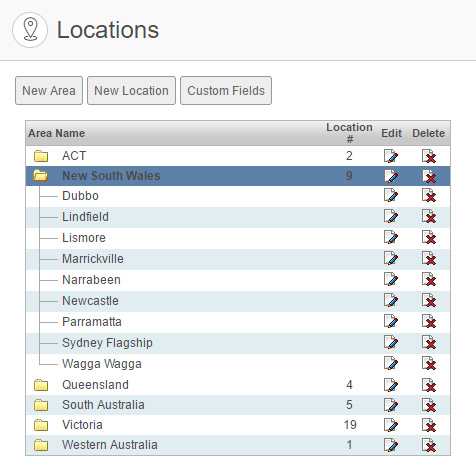 Example of Location Management view
