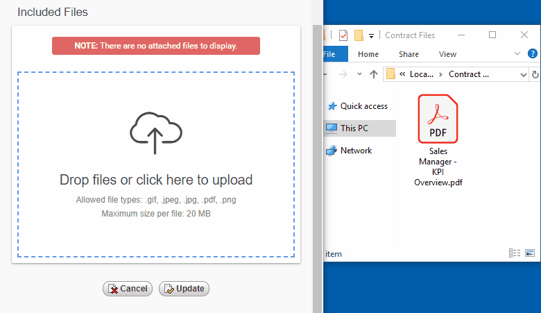 Dragging and dropping a PDF file from computer to package