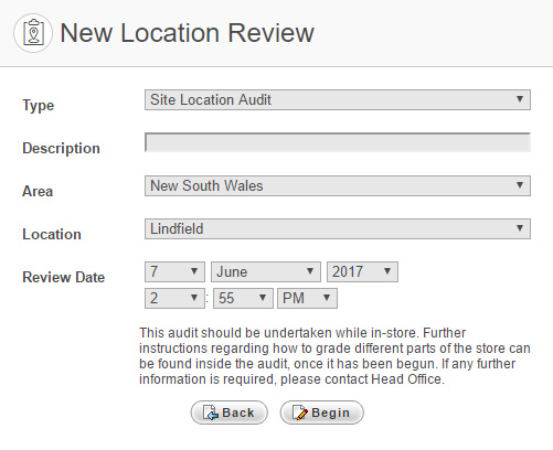 Example of a New Location Review page