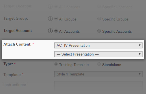 'Attach Content' option when creating or modifying an E-Learning module
