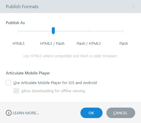 Publish Format set as HTML5 / Flash