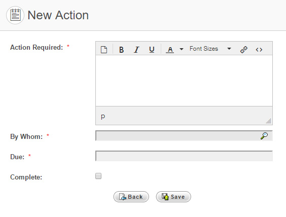 New Action page