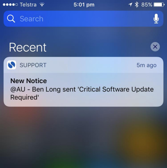 Example of push notification on an iOS device