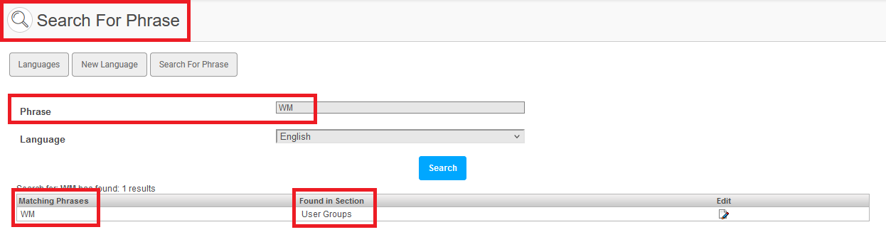 Example search result for the 'WM' Role abbreviation