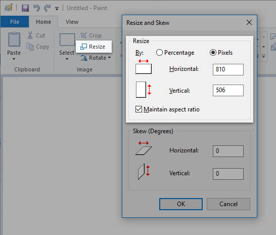 Resizing images in Paint