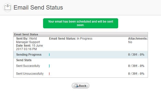 Email Send Status page