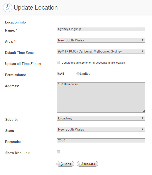 Update Location Page