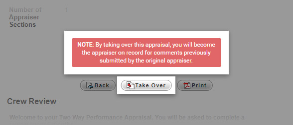 Take Over button on a Two Way appraisal