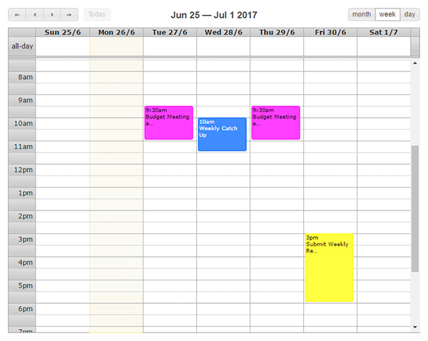 Weekly Calendar view