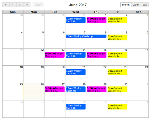 Monthly Calendar view