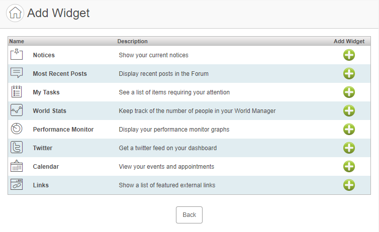 Add Widget page