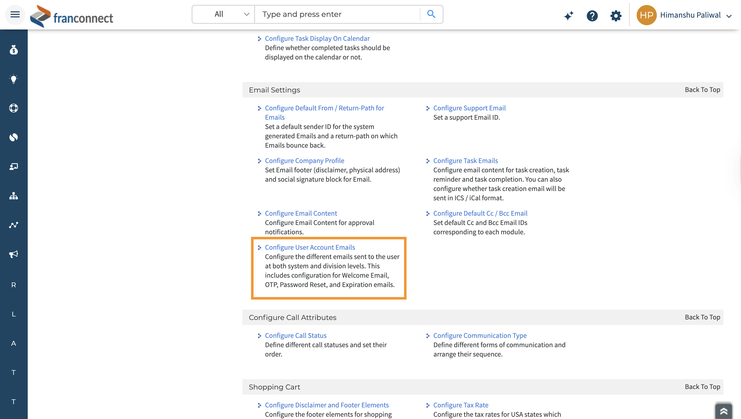 Configure Emails Settings