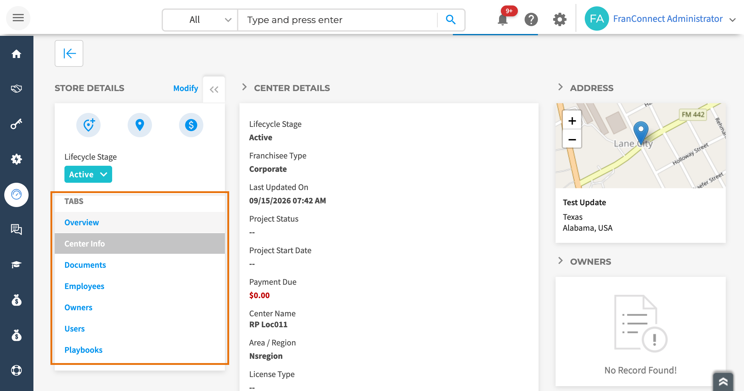 Location record tabs on Essentials